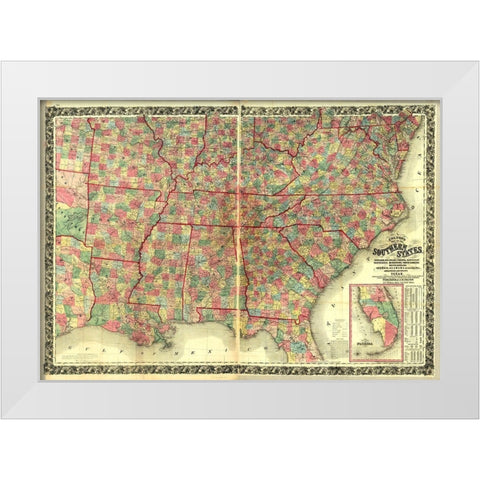 Southern States  White Modern Wood Framed Art Print by Vintage Maps