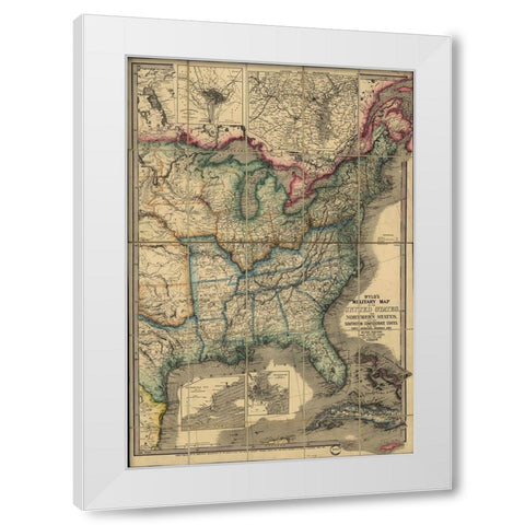 Military Map of the United states 1861 White Modern Wood Framed Art Print by Vintage Maps