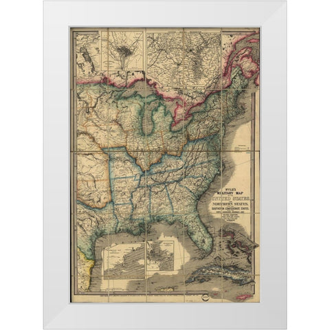 Military Map of the United states 1861 White Modern Wood Framed Art Print by Vintage Maps