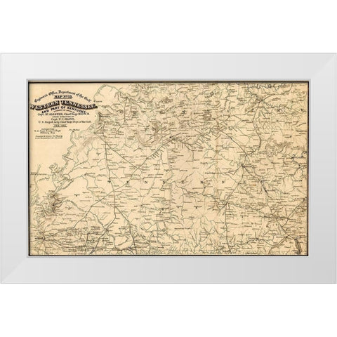 Western Tennessee and Part of Kentucky 1865 White Modern Wood Framed Art Print by Vintage Maps