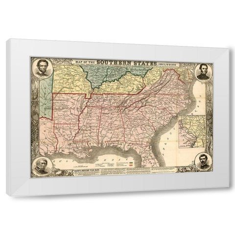 Southern States During the Rebellion 1863 White Modern Wood Framed Art Print by Vintage Maps