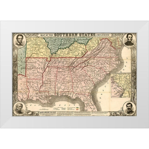 Southern States During the Rebellion 1863 White Modern Wood Framed Art Print by Vintage Maps