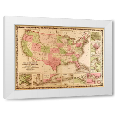 Military Map of the United states 1863 White Modern Wood Framed Art Print by Vintage Maps