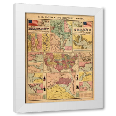 Campaign military charts showing the principal strategic places 1861 White Modern Wood Framed Art Print by Vintage Maps