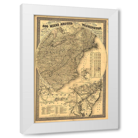 500 Miles Around Washington DC  White Modern Wood Framed Art Print by Vintage Maps