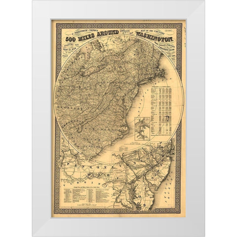 500 Miles Around Washington DC  White Modern Wood Framed Art Print by Vintage Maps