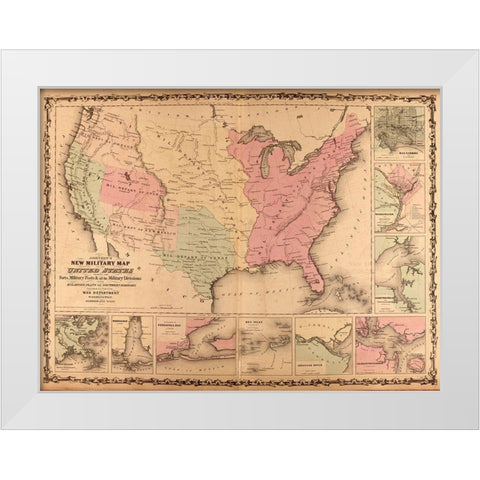 Military Map of the United States 1862 White Modern Wood Framed Art Print by Vintage Maps