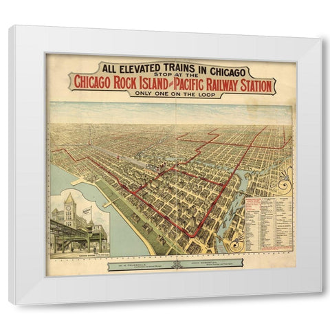 Chicago Rock Island and Pacific Railway Station 1897 White Modern Wood Framed Art Print by Vintage Maps