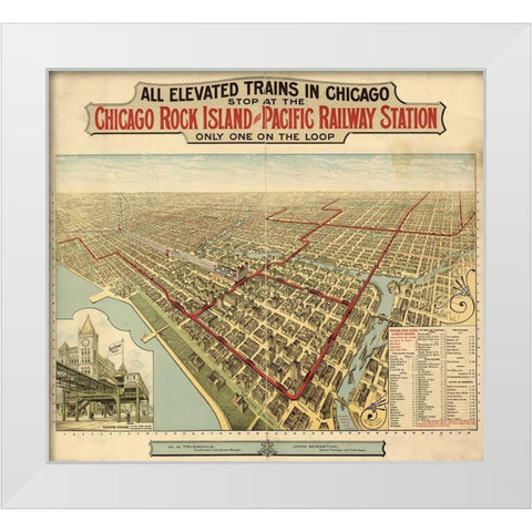 Chicago Rock Island and Pacific Railway Station 1897 White Modern Wood Framed Art Print by Vintage Maps
