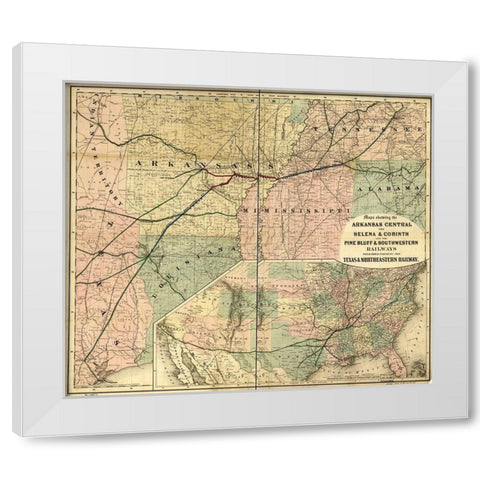 Arkansas Central 1872 White Modern Wood Framed Art Print by Vintage Maps