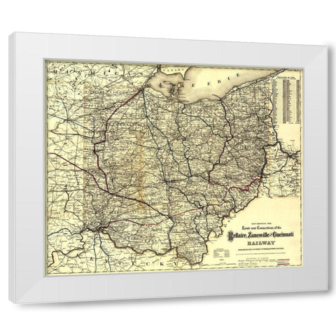 Bellaire Zanesville and Cincinnati Railway 1883 White Modern Wood Framed Art Print by Vintage Maps