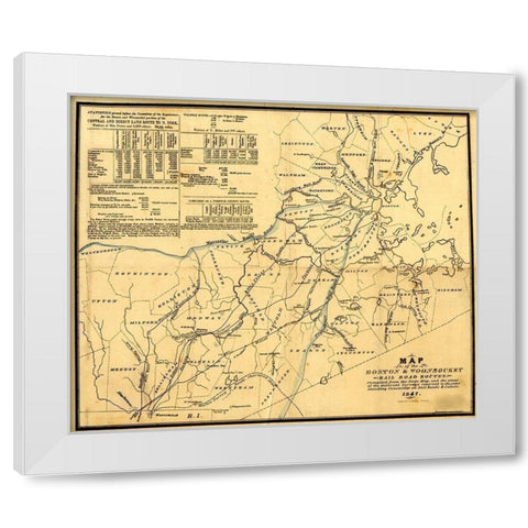 Boston and Woonsocket 1847 White Modern Wood Framed Art Print by Vintage Maps