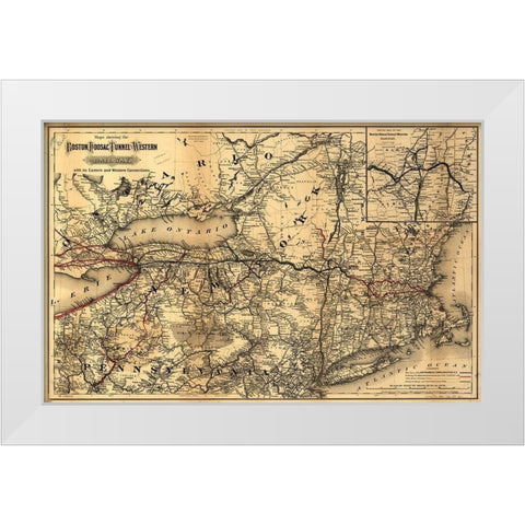 Boston Hoosac Tunnel and Western Railway 1881 White Modern Wood Framed Art Print by Vintage Maps