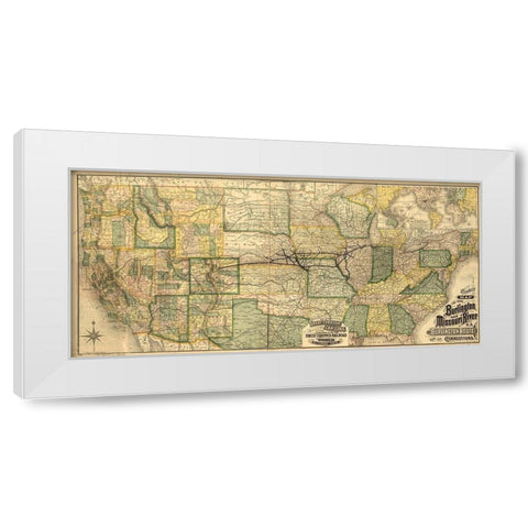 Burlington and Missouri River R R the Burlington Route 1882 White Modern Wood Framed Art Print by Vintage Maps