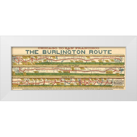 Chicago to San Francisco via the Burlington Route  White Modern Wood Framed Art Print by Vintage Maps