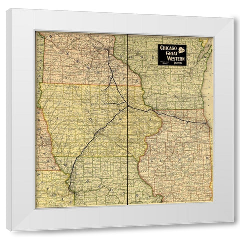 Chicago Great Western Railway Maple Leaf Route 1897 White Modern Wood Framed Art Print by Vintage Maps