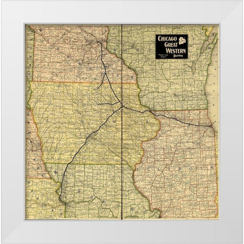Chicago Great Western Railway Maple Leaf Route 1897 White Modern Wood Framed Art Print by Vintage Maps