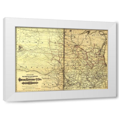 Chicago Milwaukee and St Paul Railway Company 1881 White Modern Wood Framed Art Print by Vintage Maps