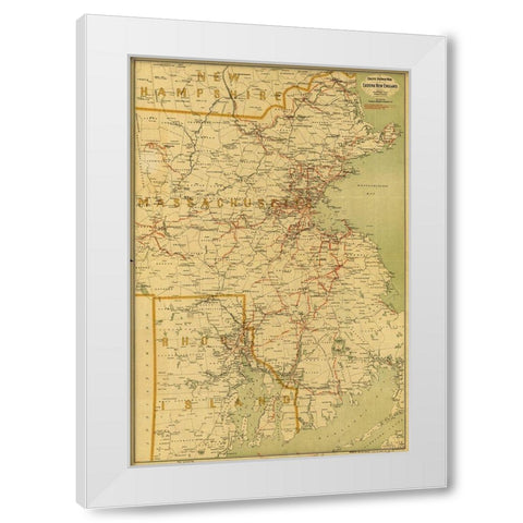 Electric railway map of eastern New England  White Modern Wood Framed Art Print by Vintage Maps