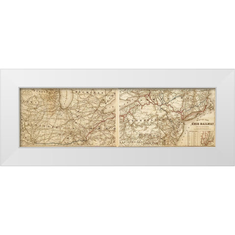 Erie Railway 1869 White Modern Wood Framed Art Print by Vintage Maps