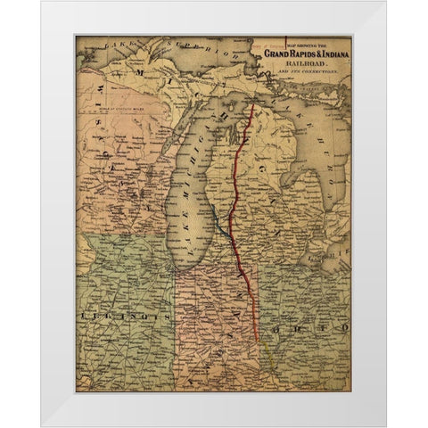 Grand Rapids and Indiana Railroad 1871 White Modern Wood Framed Art Print by Vintage Maps