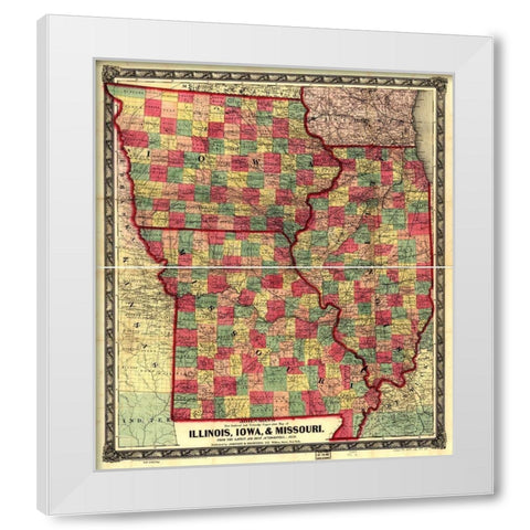 Illinois Iowa and Missouri 1857 White Modern Wood Framed Art Print by Vintage Maps