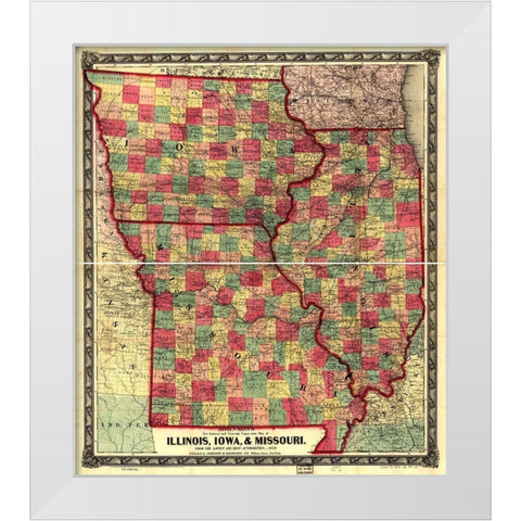 Illinois Iowa and Missouri 1857 White Modern Wood Framed Art Print by Vintage Maps
