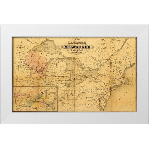La Crosse and Milwaukee Rail Road 1855 White Modern Wood Framed Art Print by Vintage Maps
