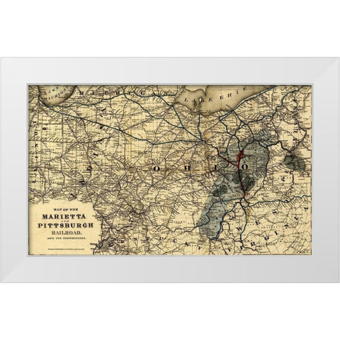 Marietta and Pittsburgh Railroad 1871 White Modern Wood Framed Art Print by Vintage Maps