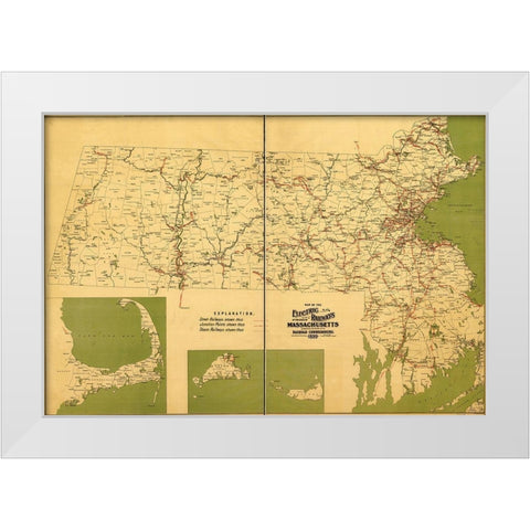 Massachusetts Electric Railways 1899 White Modern Wood Framed Art Print by Vintage Maps