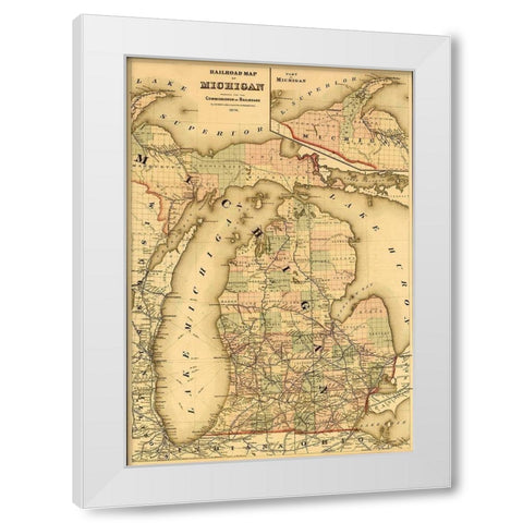 Michigan 1876 White Modern Wood Framed Art Print by Vintage Maps