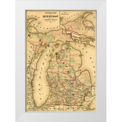 Michigan 1876 White Modern Wood Framed Art Print by Vintage Maps