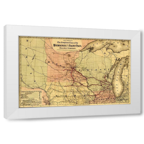 Milwaukee and Saint Paul Railway 1872 White Modern Wood Framed Art Print by Vintage Maps