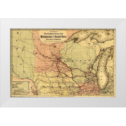 Milwaukee and Saint Paul Railway 1872 White Modern Wood Framed Art Print by Vintage Maps