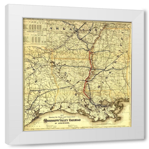 Mississippi Valley Railroad of Louisiana 1872 White Modern Wood Framed Art Print by Vintage Maps