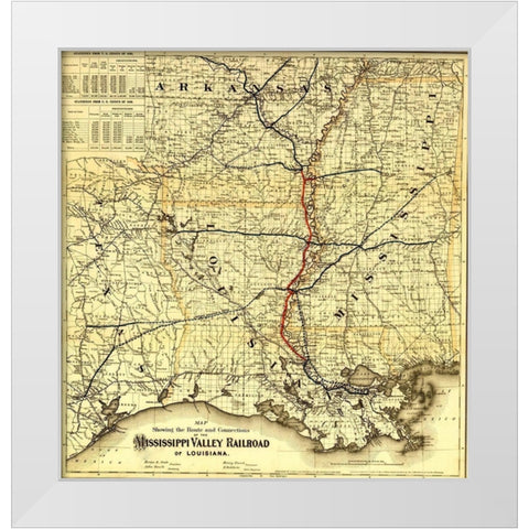 Mississippi Valley Railroad of Louisiana 1872 White Modern Wood Framed Art Print by Vintage Maps