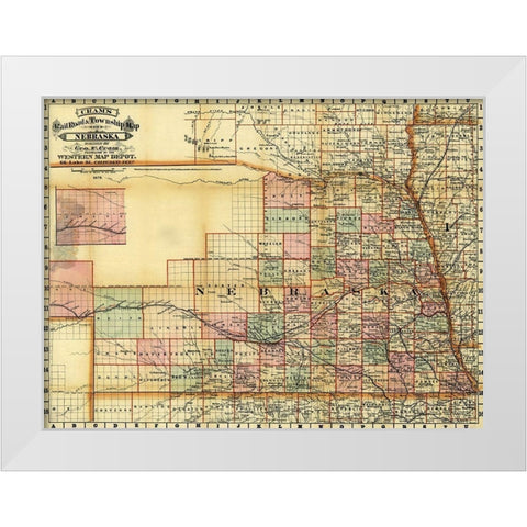 Nebraska 1878 White Modern Wood Framed Art Print by Vintage Maps