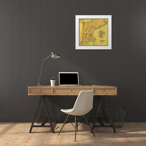 New England States 1854 White Modern Wood Framed Art Print by Vintage Maps