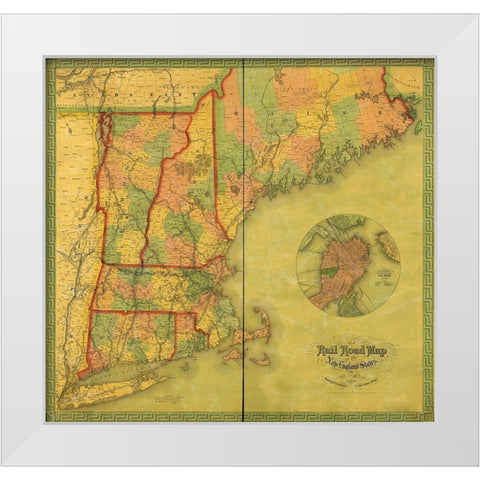 New England States 1854 White Modern Wood Framed Art Print by Vintage Maps