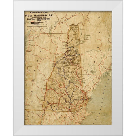 New Hampshire 1894 White Modern Wood Framed Art Print by Vintage Maps