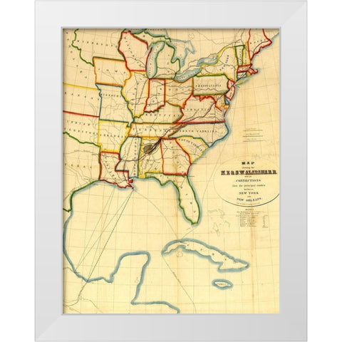 NE and SW Alabama Railroad 1850 White Modern Wood Framed Art Print by Vintage Maps
