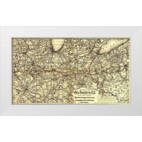 Ohio Southern 1881 White Modern Wood Framed Art Print by Vintage Maps