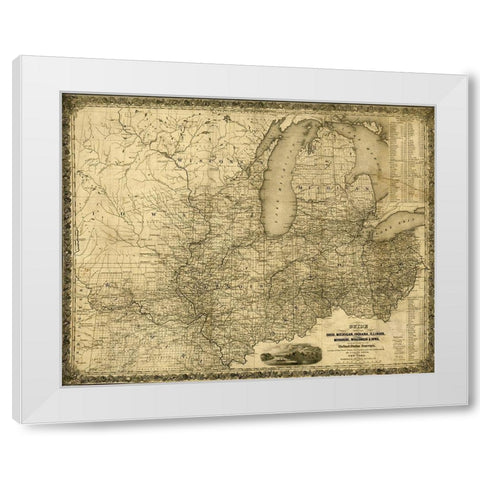 Ohio Michigan Indiana Illinois Missouri Wisconsin and Iowa 1840 White Modern Wood Framed Art Print by Vintage Maps