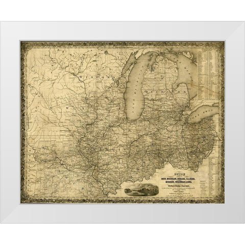 Ohio Michigan Indiana Illinois Missouri Wisconsin and Iowa 1840 White Modern Wood Framed Art Print by Vintage Maps