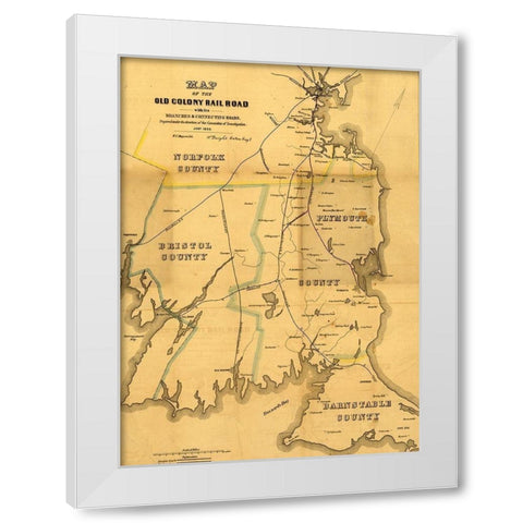 Old Colony Rail Road 1850 White Modern Wood Framed Art Print by Vintage Maps