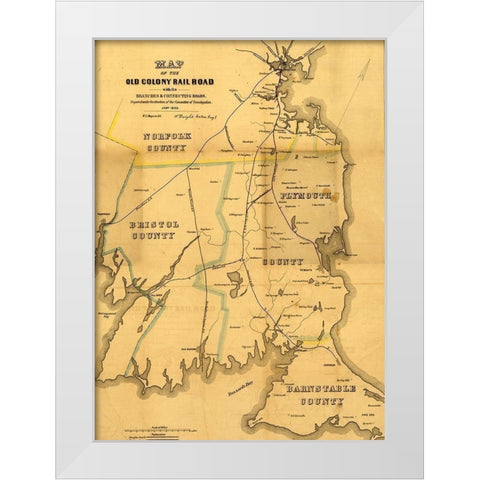 Old Colony Rail Road 1850 White Modern Wood Framed Art Print by Vintage Maps