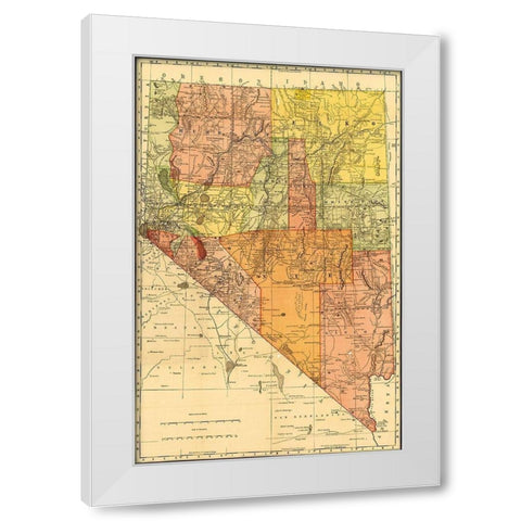 Nevada 1893 White Modern Wood Framed Art Print by Vintage Maps