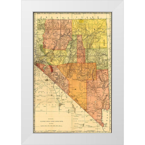 Nevada 1893 White Modern Wood Framed Art Print by Vintage Maps