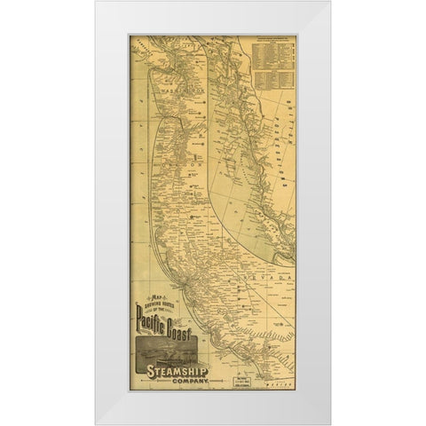 Pacific Coast Steamship Company 1891 White Modern Wood Framed Art Print by Vintage Maps