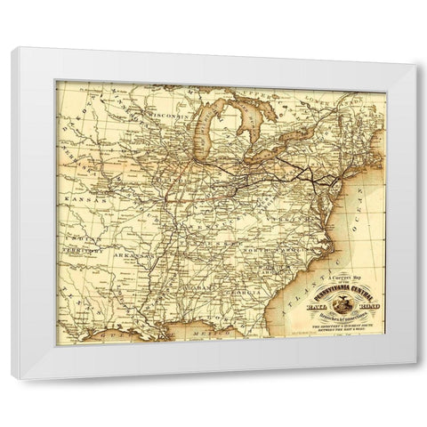 Pennsylvania Central 1854 White Modern Wood Framed Art Print by Vintage Maps